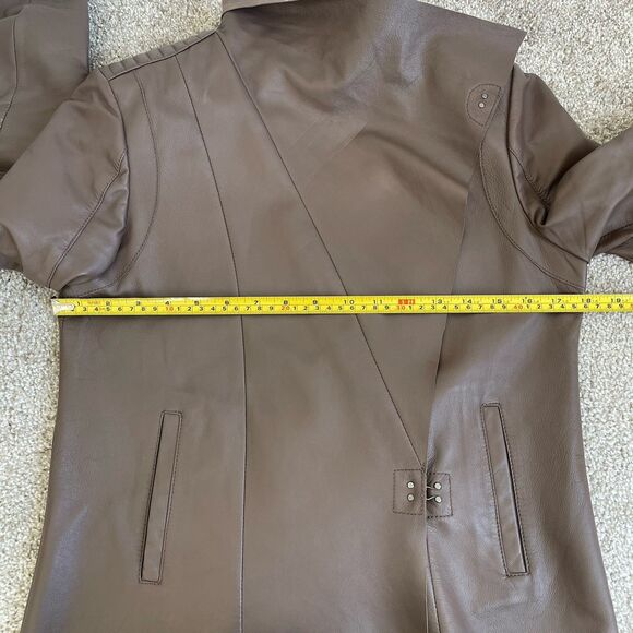 Trouve Womens Biker Chic Moto Rock Brown Soft Leather Jacket Convertibe - Medium - Picture 14 of 16